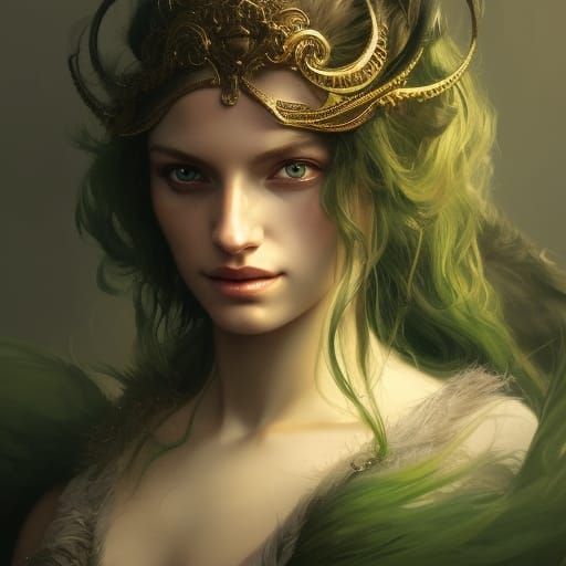 Green-Eyed Wolf Goddess: Hyperdetailed 8K Portrait