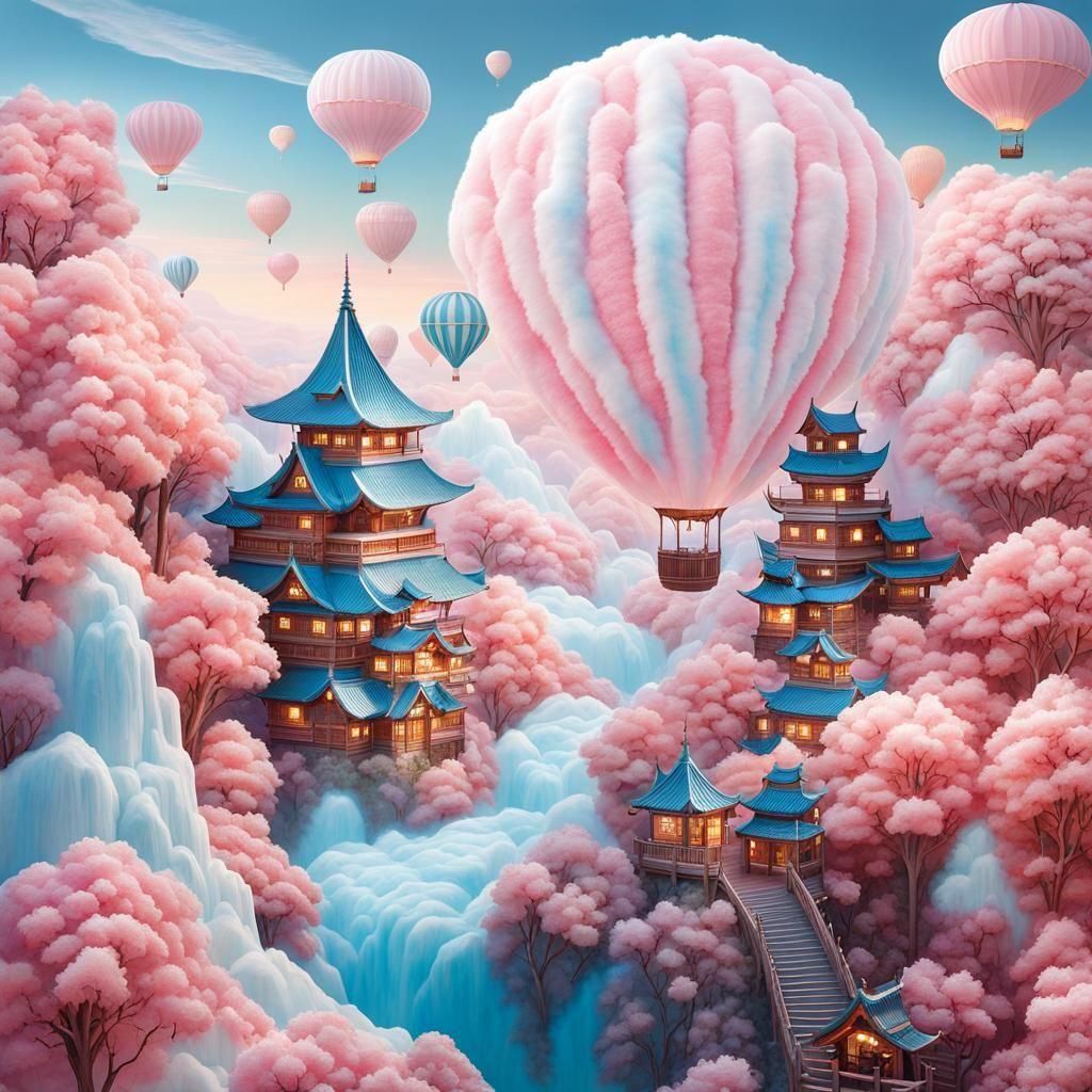 Candy Cloud Hot Air Balloons in Fantasy Landscape