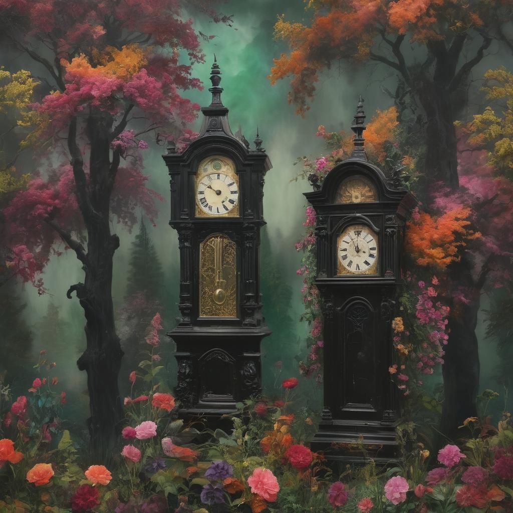 Vibrant Grandfather Clock in Sinister Punk Art