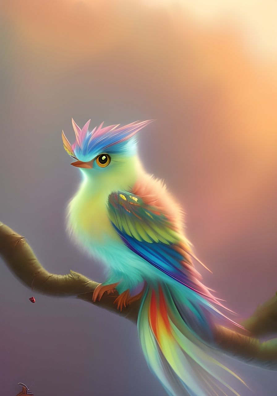 Rainbow Feathered Baby Phoenix: 3D Render