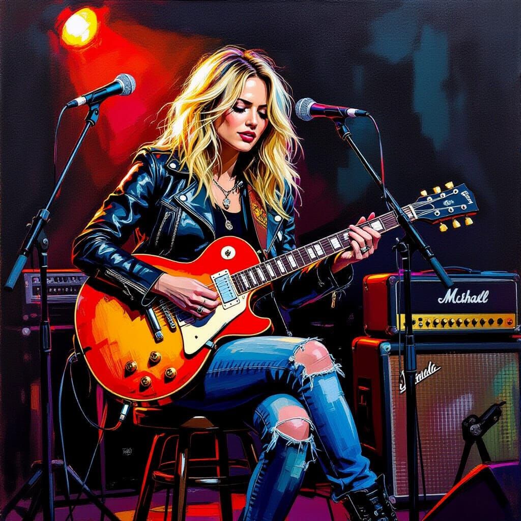 Rock Guitarist on Stage in Basquiat & Garcia Style