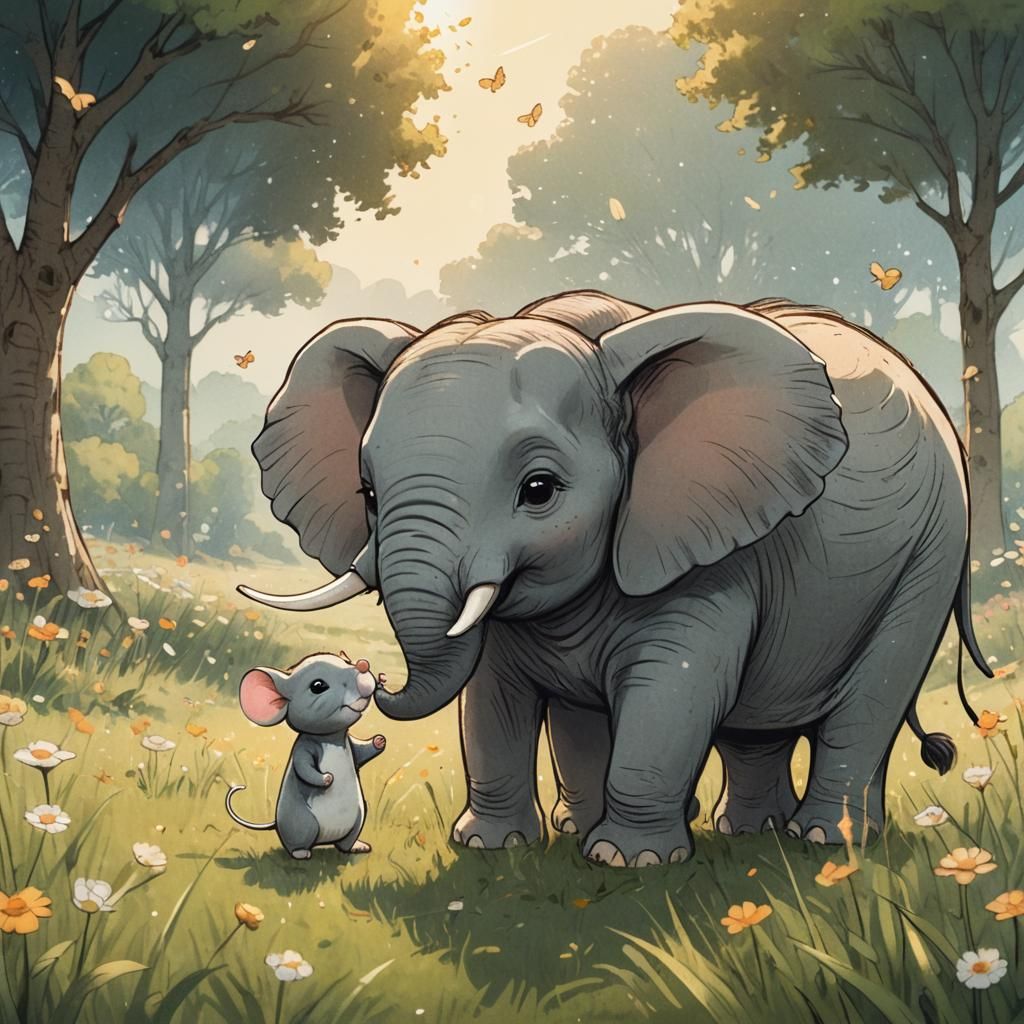 Elephant and Mouse Friendship: Chibi Anime Sketch