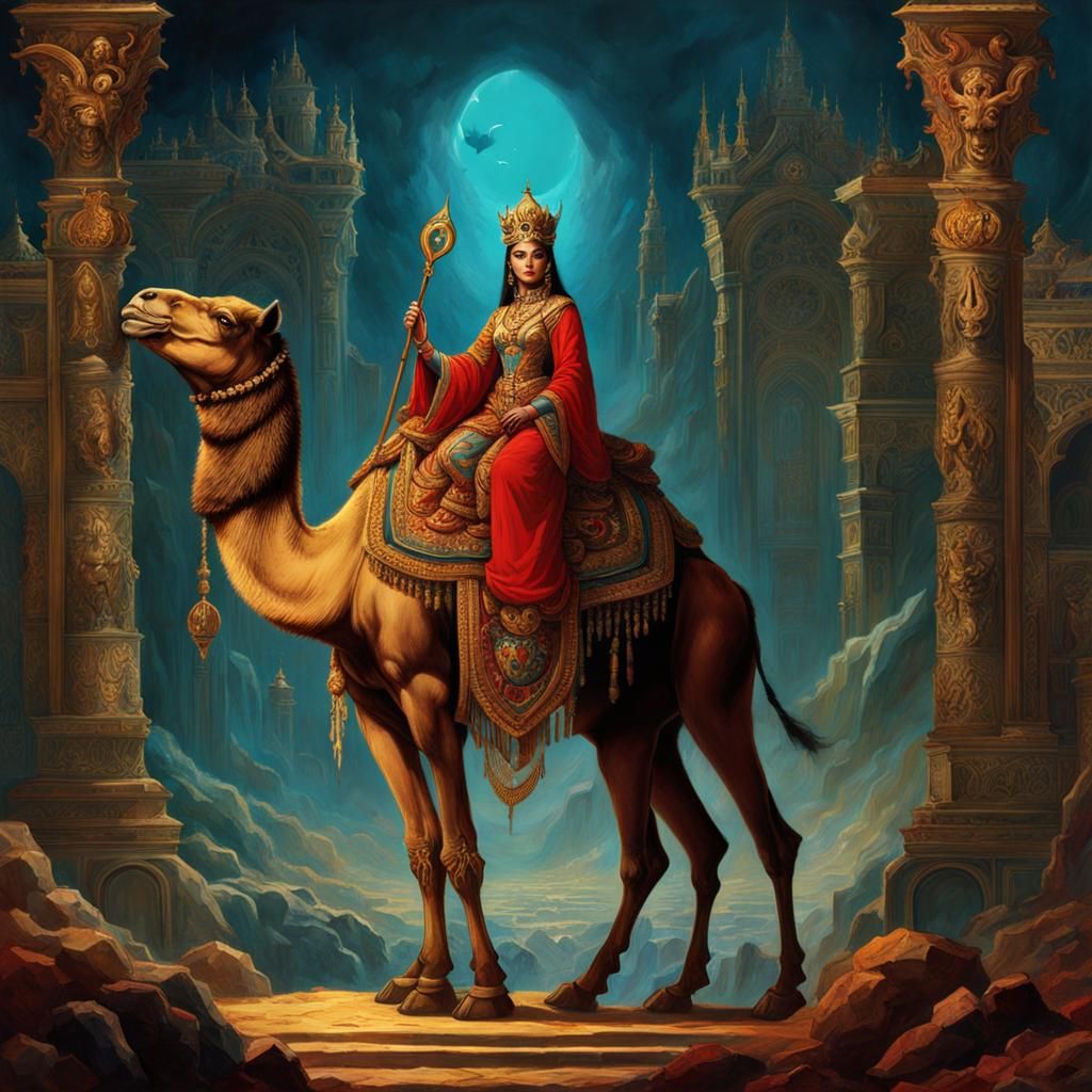 Crowned Demoness Riding a Camel: Digital Matte Painting