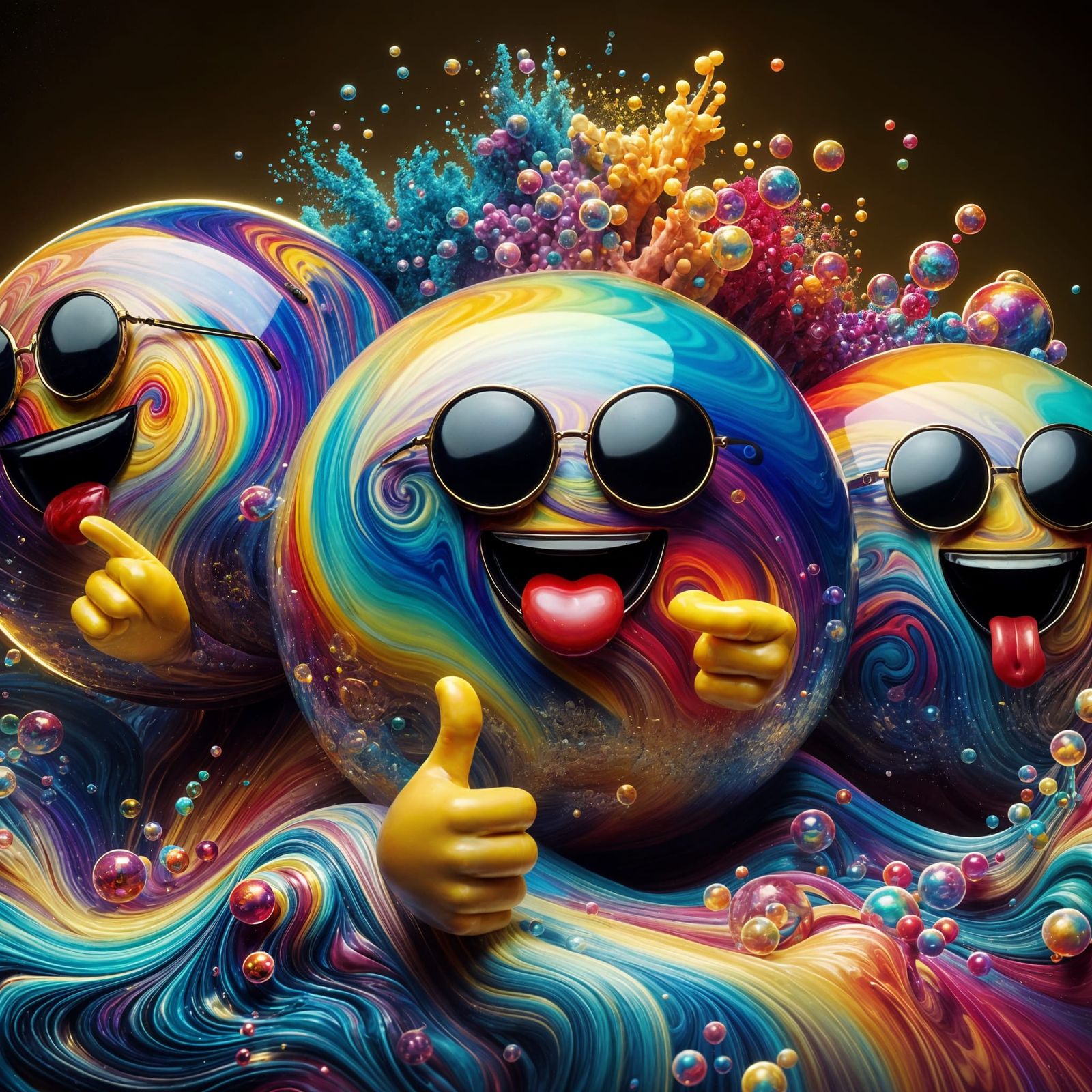 Personified Iridescent Soap Bubble Emojis in Matte Painting