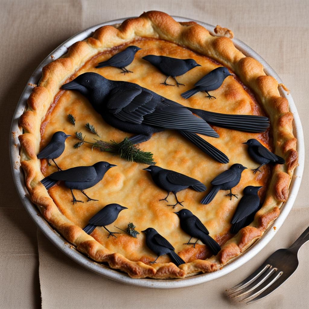 Four and twenty blackbirds baked in a pie.