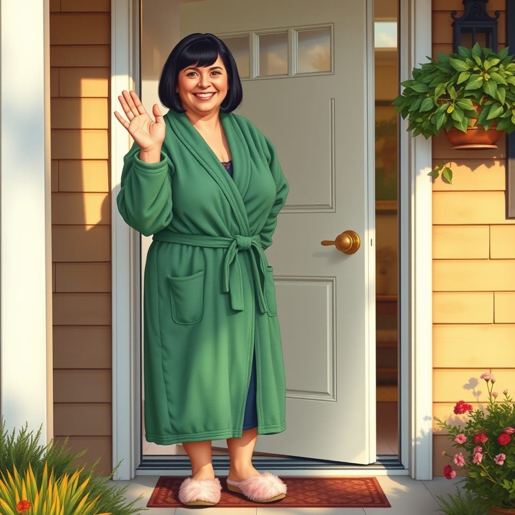 Warm Suburban Morning in Folk Art Style