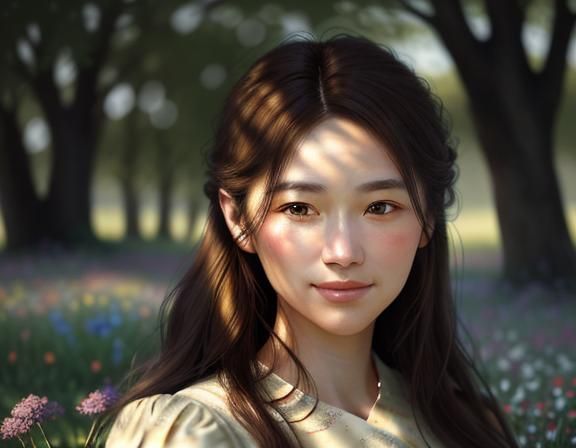 Woman in Wildflowers: Impressionist Macro Portrait