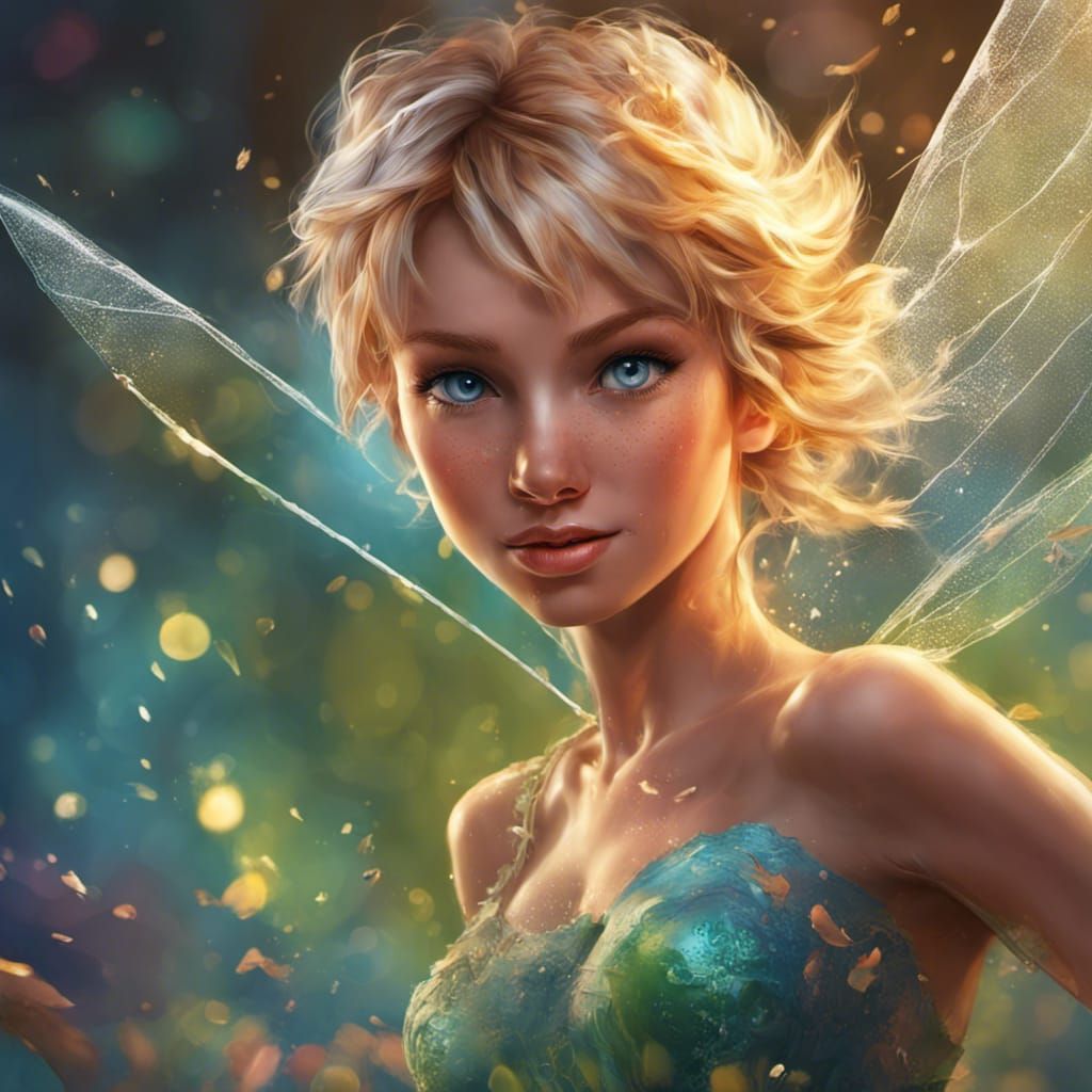 Hyperrealistic Tinkerbell Splash Art Portrait