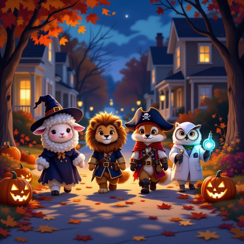 Animals in Halloween Costumes Trick-or-Treating