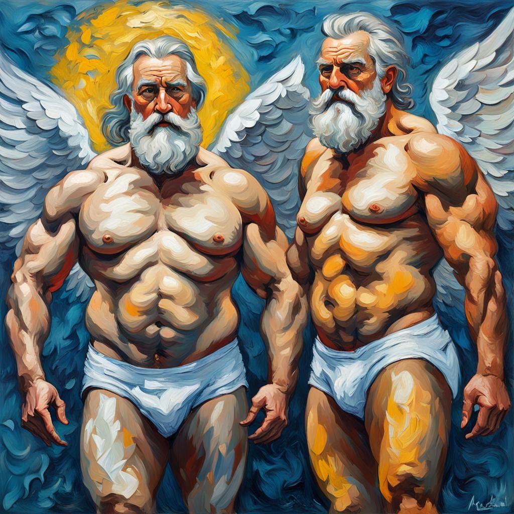 Angelic Bodybuilders in Van Gogh Radiant Expressionism
