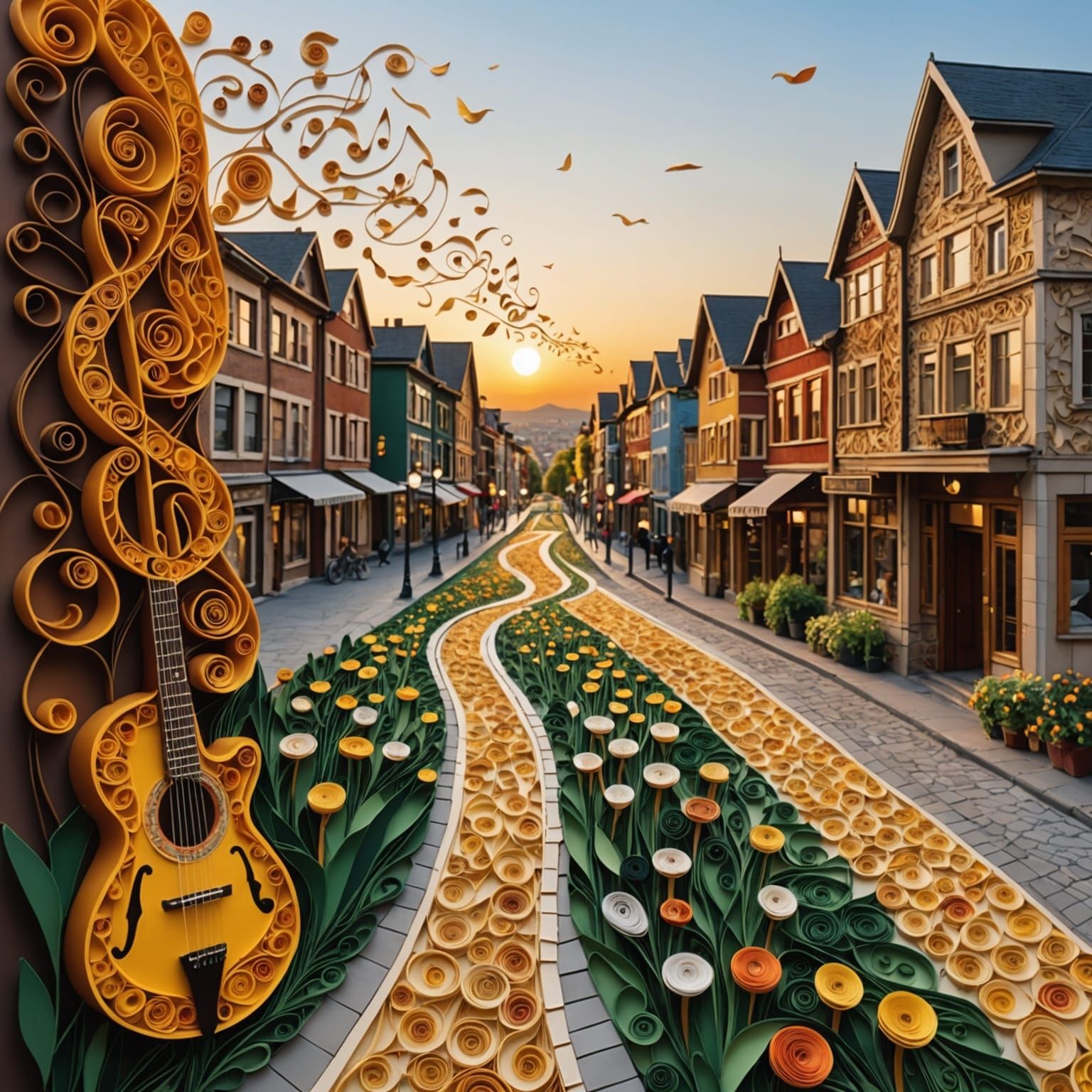 Quilling Collage: Musical Notes in the Summer Wind