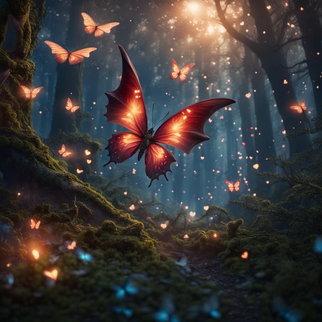 Dragon Butterflies in Firefly Forest: Fantasy Concept Art