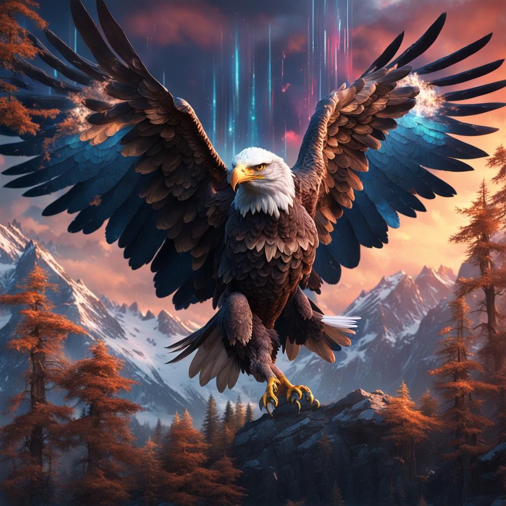 Majestic Eagle Glitch Art in Digital Style