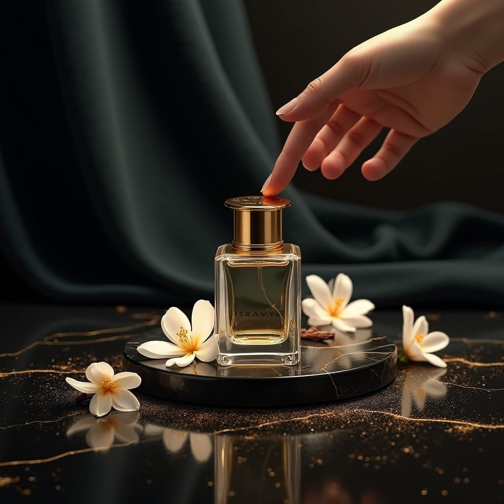 Luxury Perfume Bottle on Marble in Hyper-Realistic Style