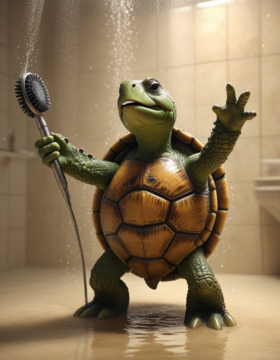 Joyful Turtle Sings in Shower
