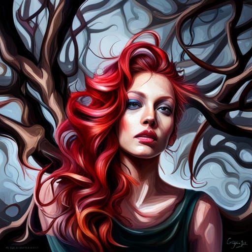 Red-Haired Woman Emerges in Graffiti Art Style