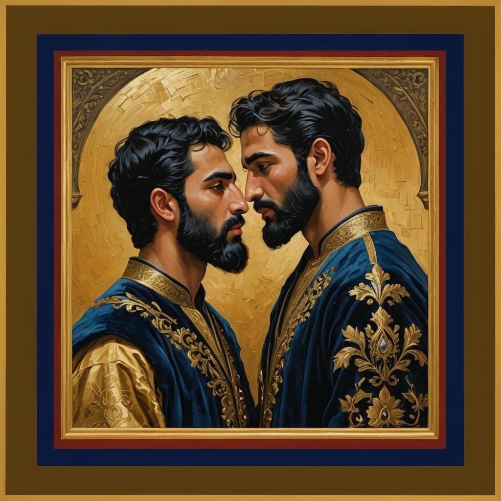 Neo-Impressionist Portrait: Two Men Kissing