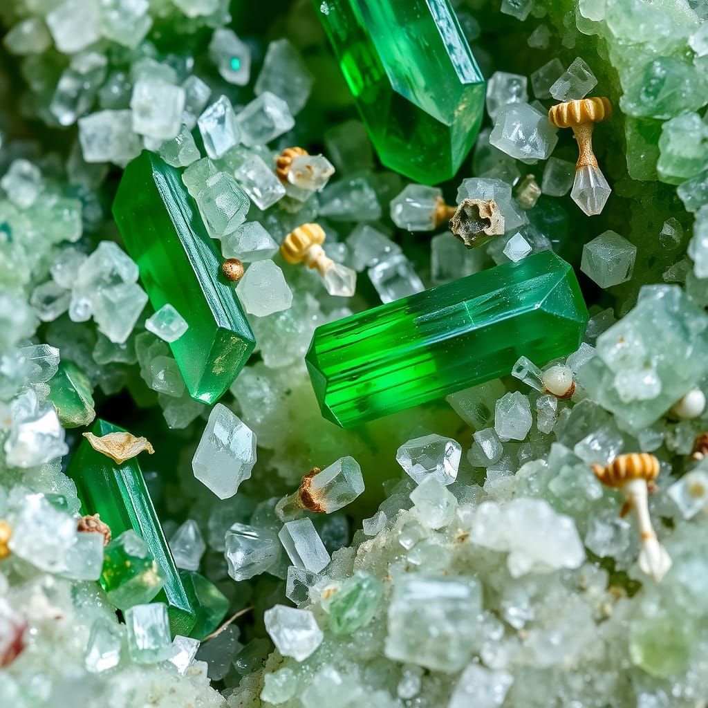 Macro Photo Of Green Tourmaline In Pegmatite Rock