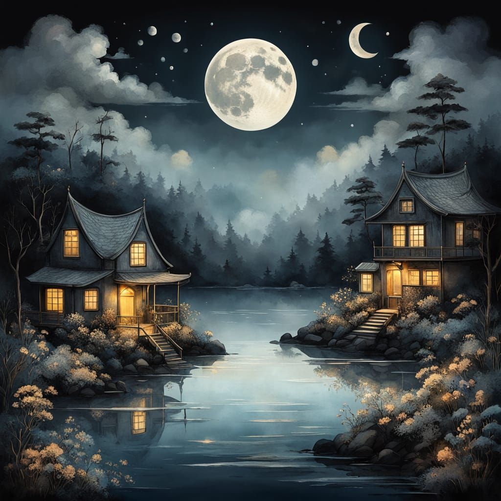 Surreal Yin Yang Sun Moon with Steampunk Cities