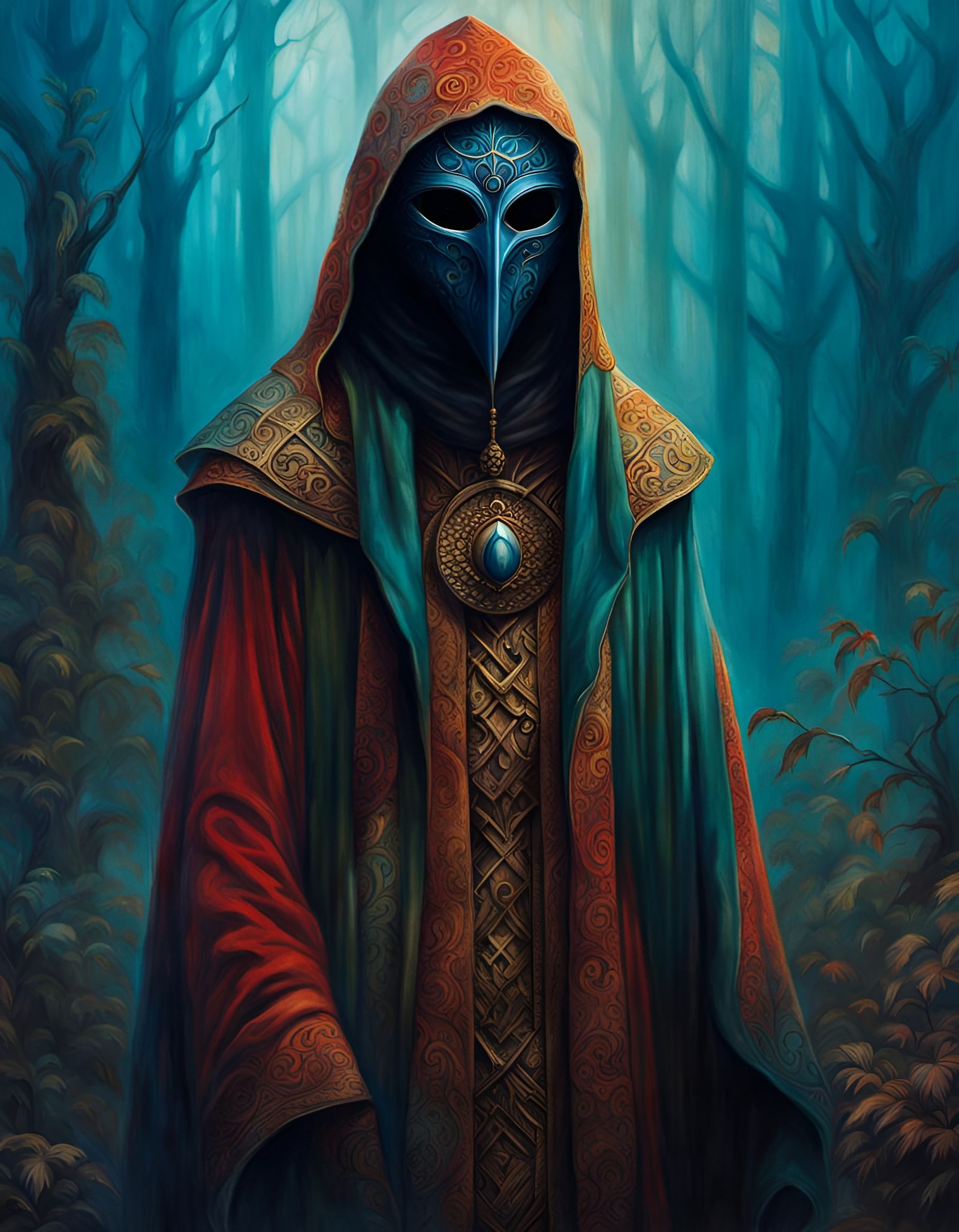 Masked Venetian Flute Player in Beksinski Style