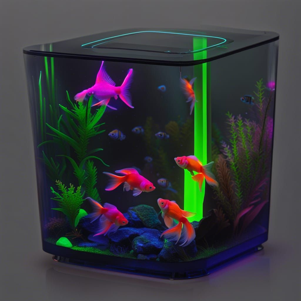 Neon Goldfish in UV-Lighted Fishtank