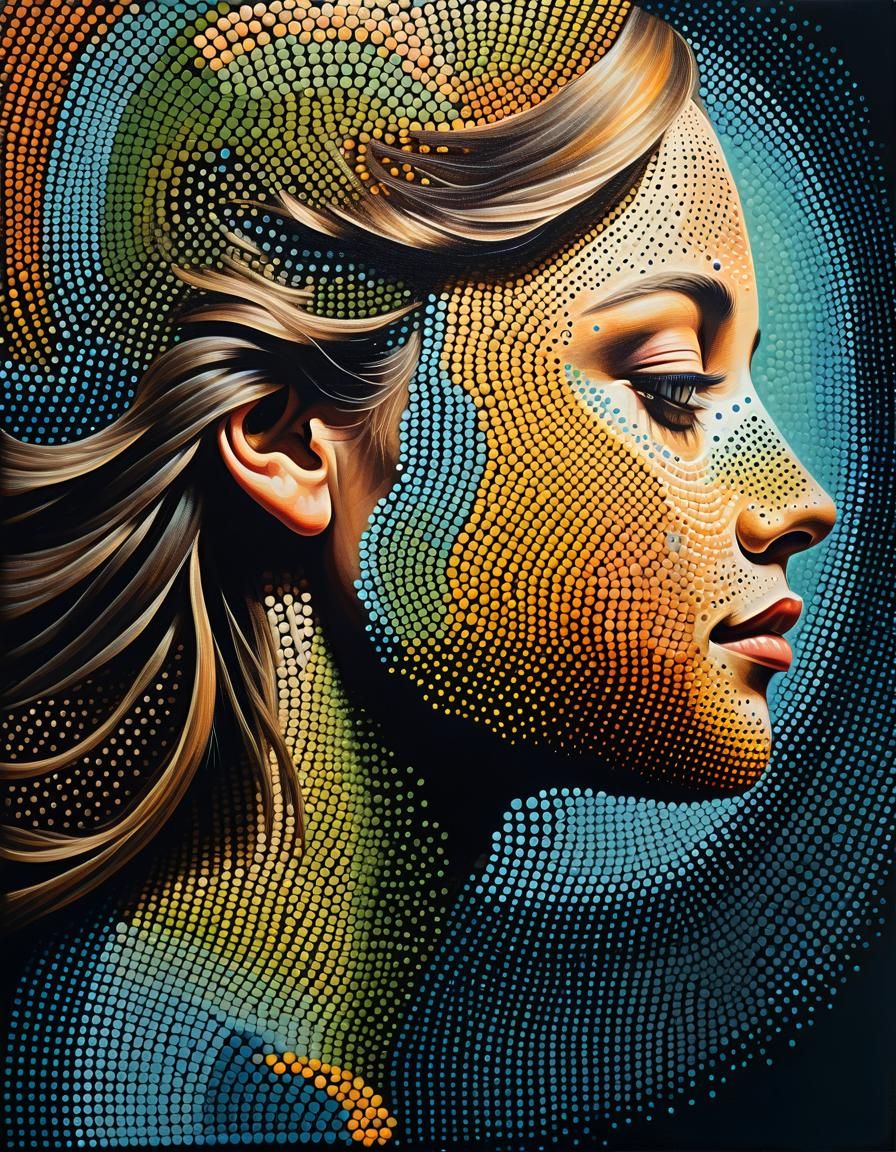 Whimsical Halftone Woman's Face in Pastel Colors