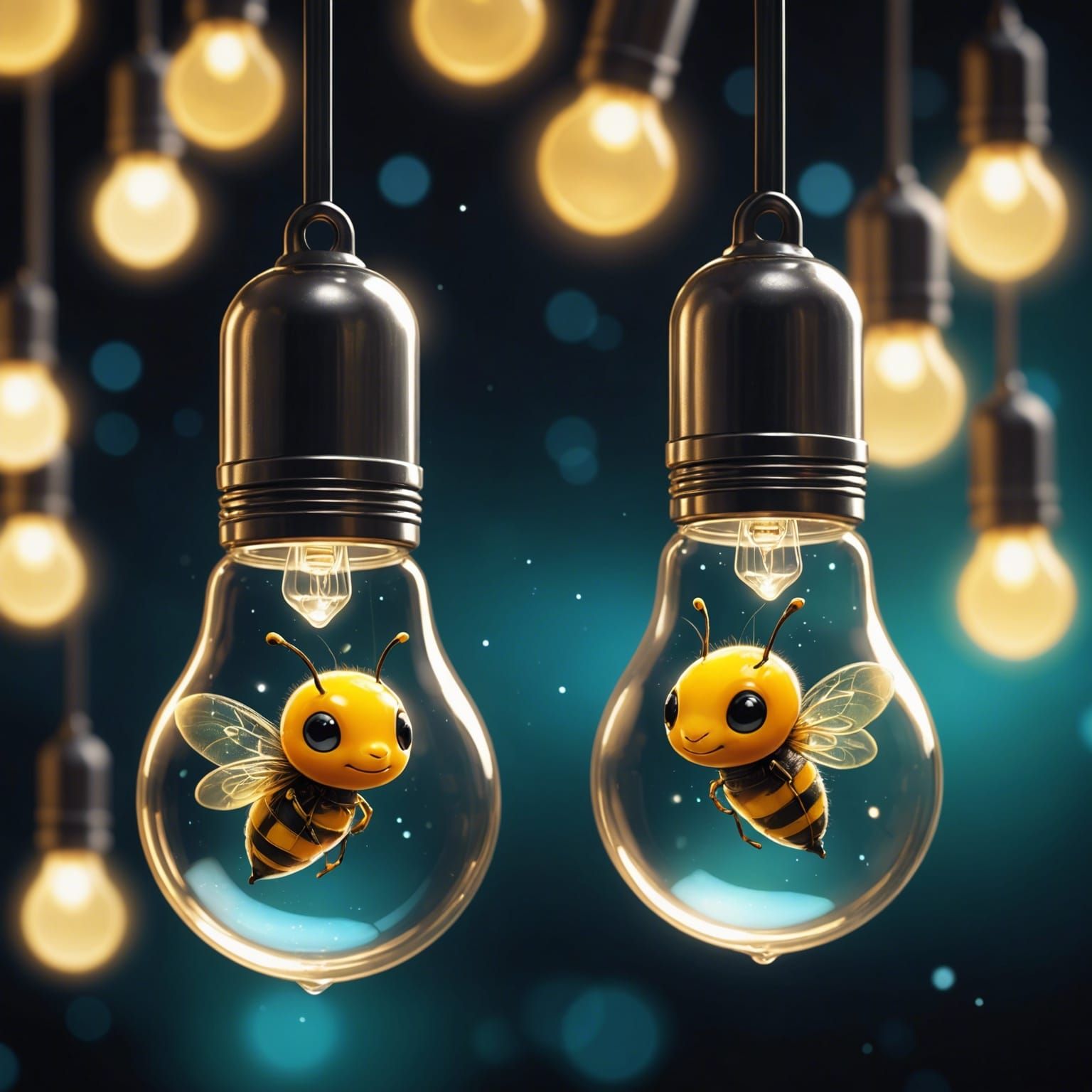 Fireflies in Lightbulb: Chibi-Style Fantasy Portrait
