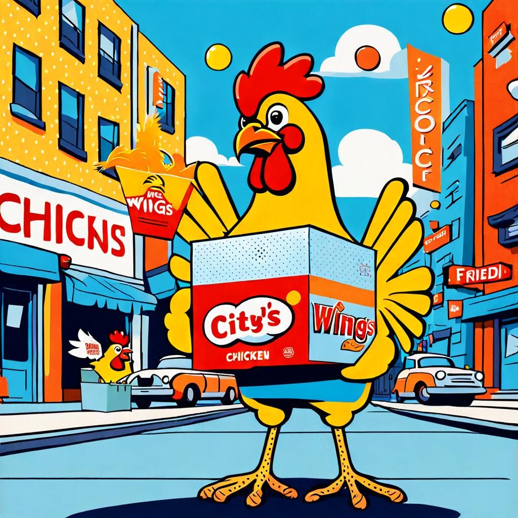 Anthropomorphic Chicken with Fried Chicken: Pop Art Style