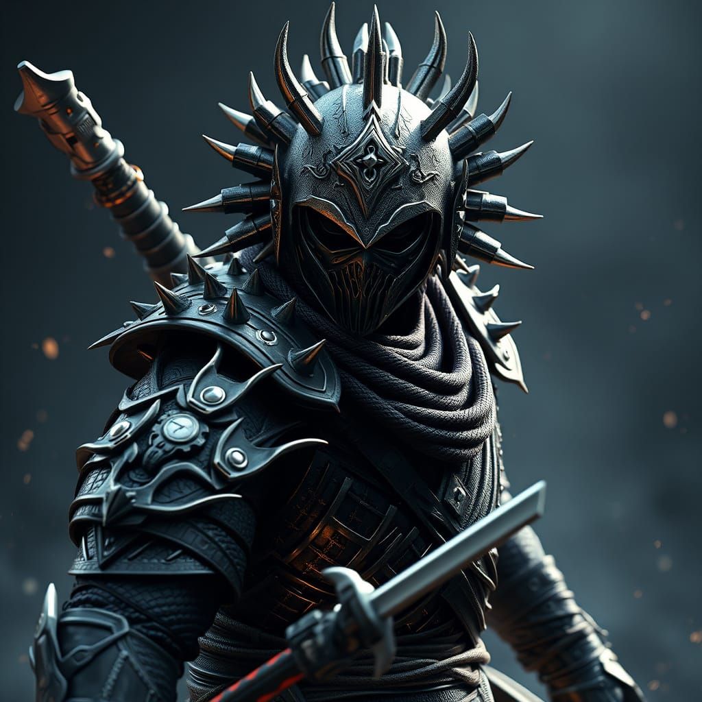 Armored Spiked Ninja in Epic 3D Game Cinematic Style