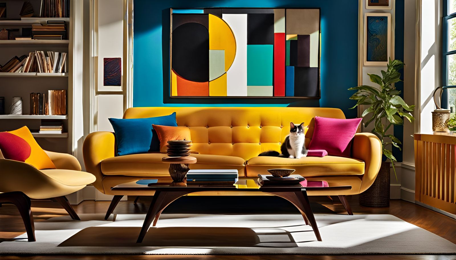 Sun-Drenched Room with Sleeping Cat