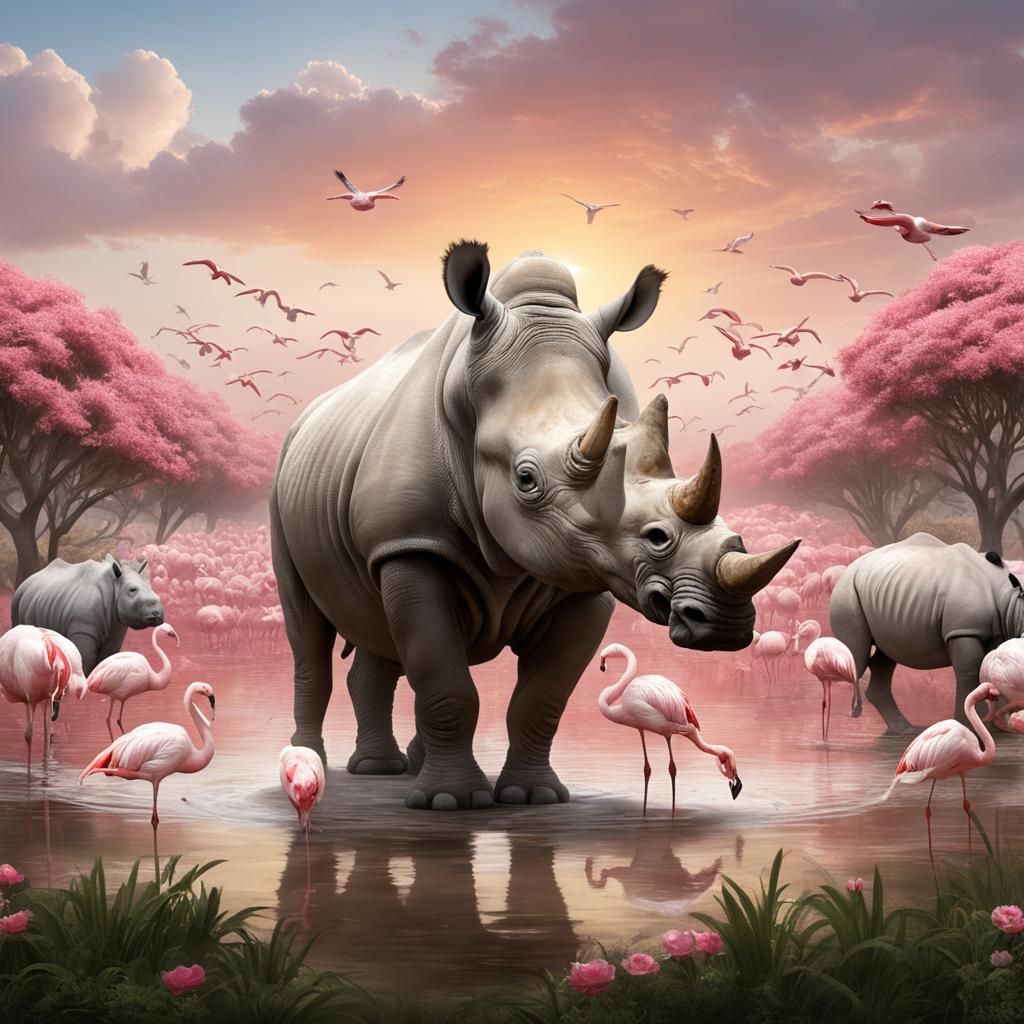 White Rhinos and Flamingos: A Surreal Romance