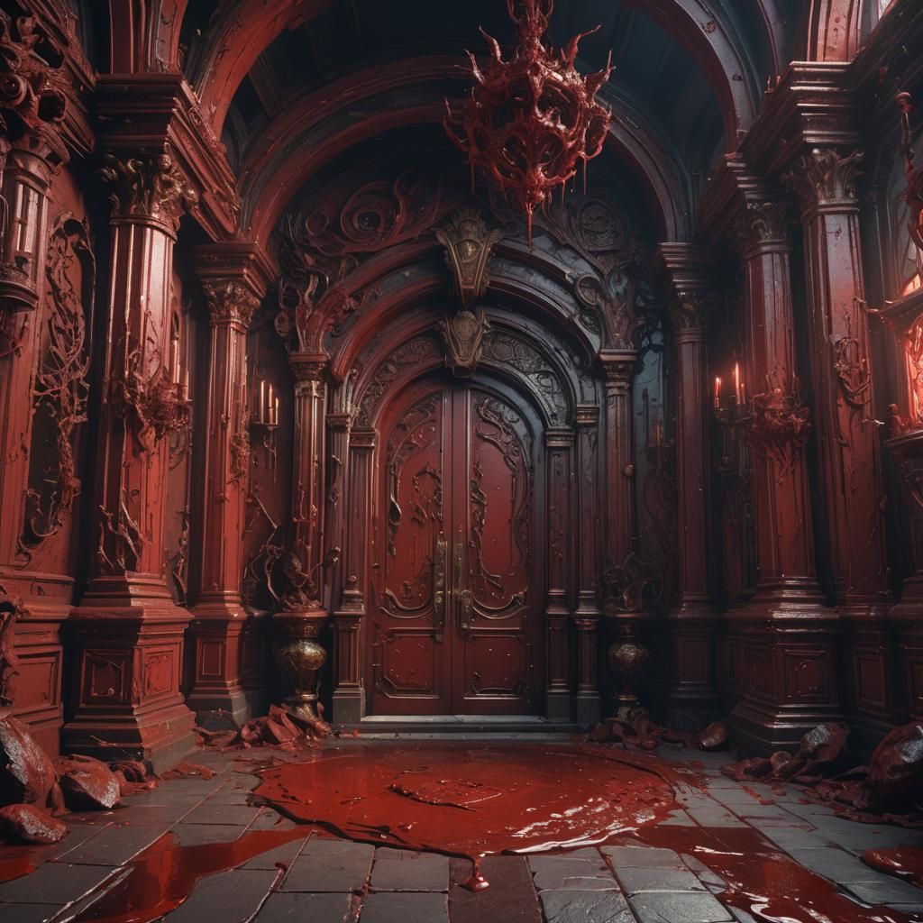 Fantastical Blood Red Entryway in Detailed Matte Painting