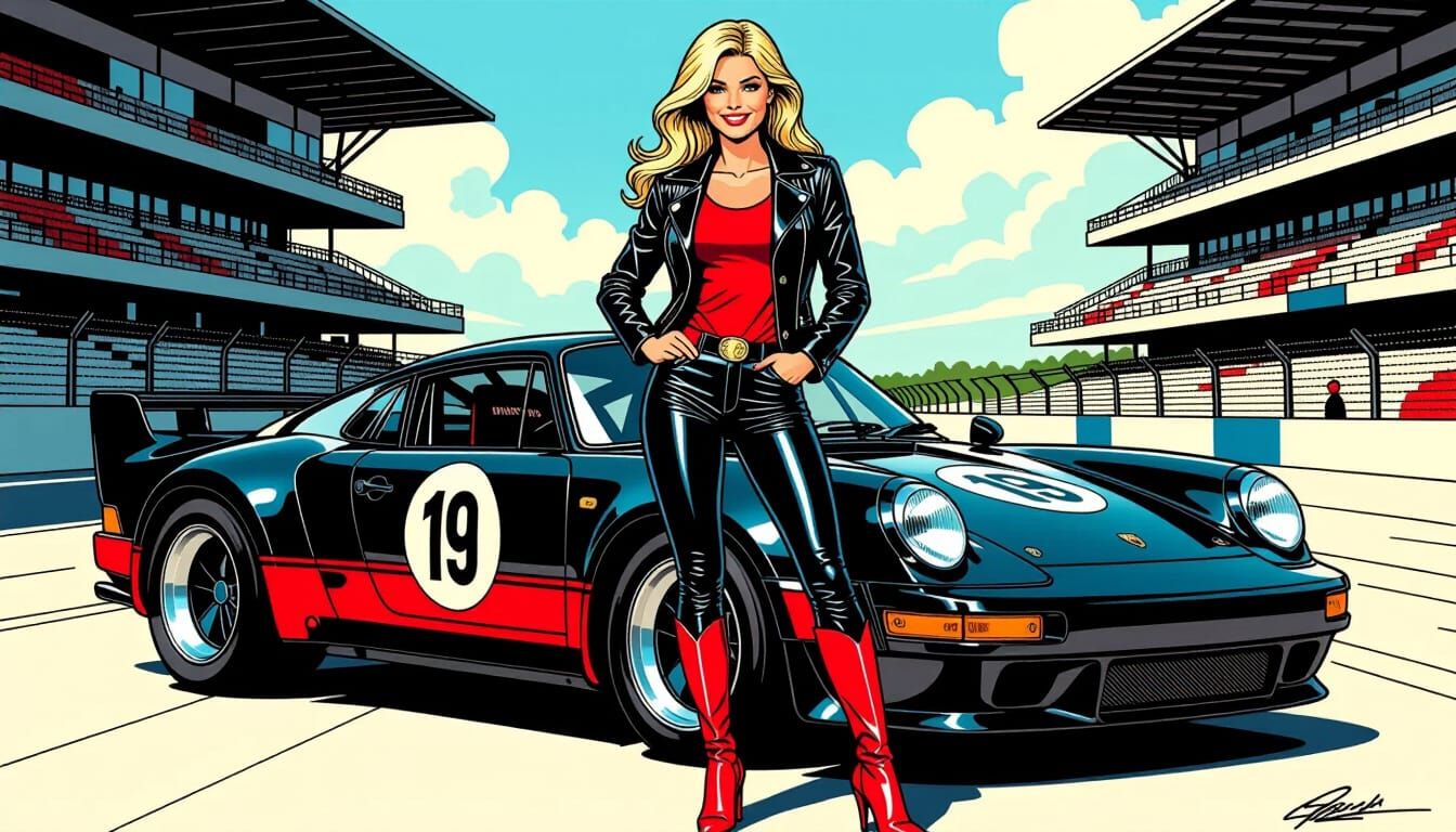Kara Zor-El at Le Mans in Comic Book Style