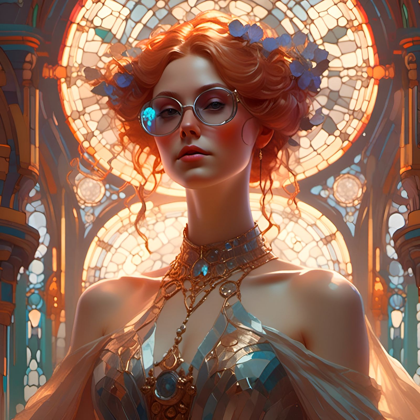 Sci-Fi Blonde Woman in Gown, Detailed Digital Art