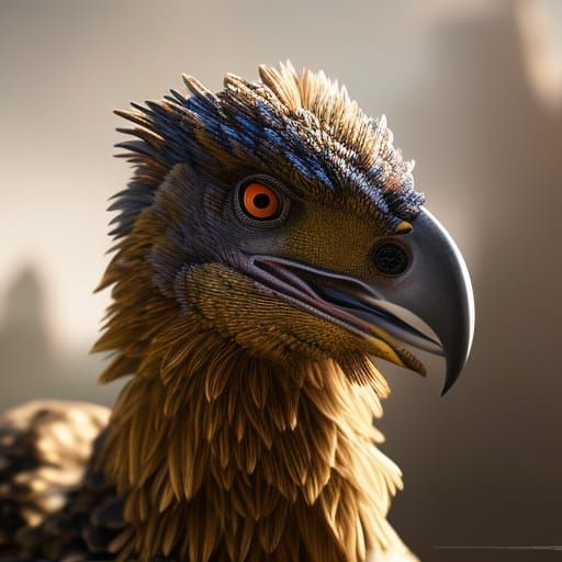 Hyperrealistic Prehistoric Chicken Portrait in 8k