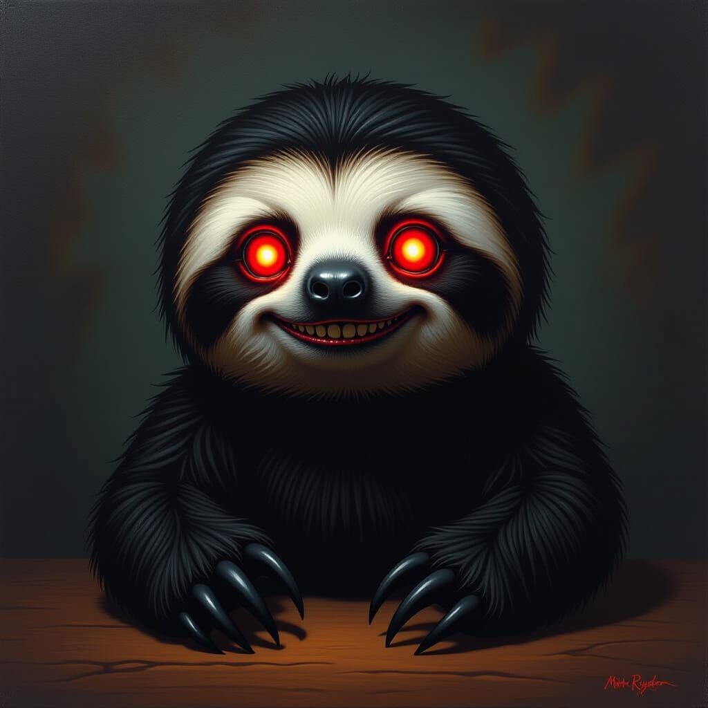 Sinister Stuffed Sloth with Glowing Eyes