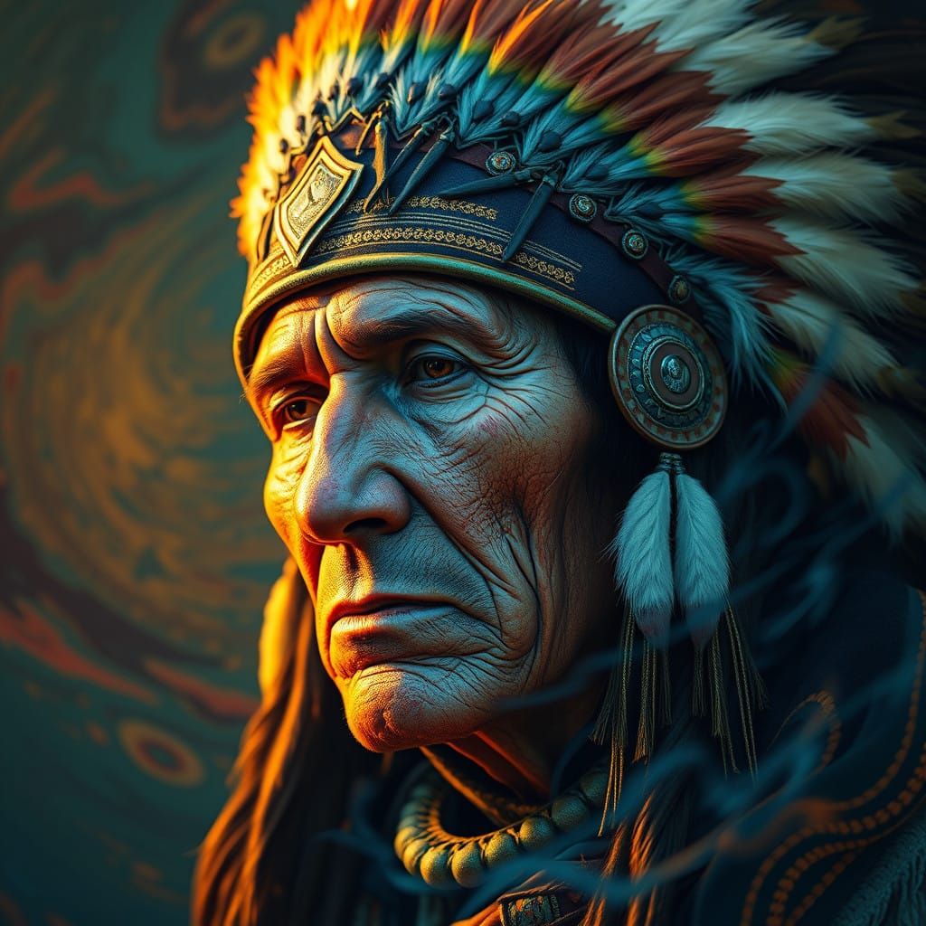 Majestic Native American Chief Portrait in Vibrant Detail