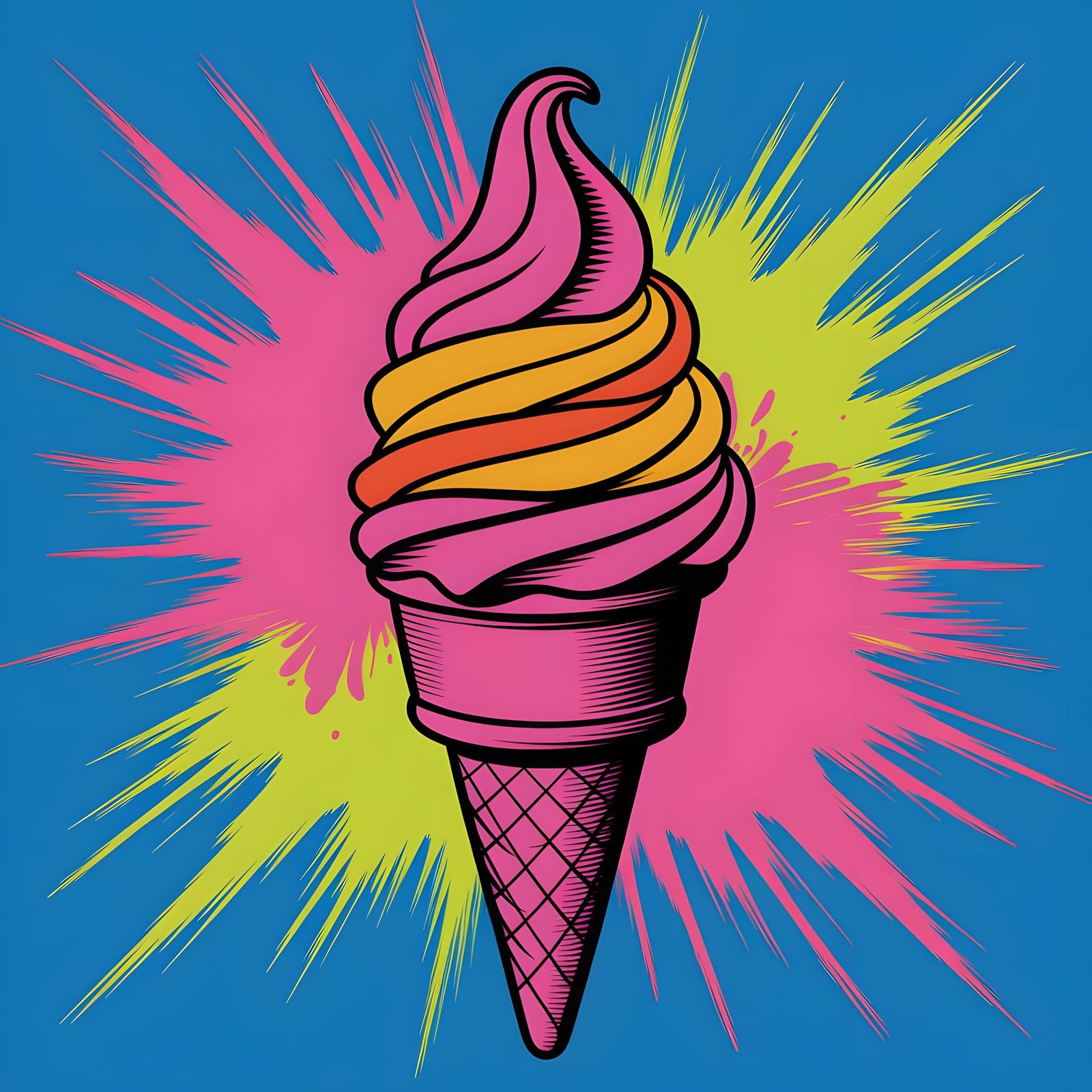 Neon Ice Cream Cone in Pop Art Style