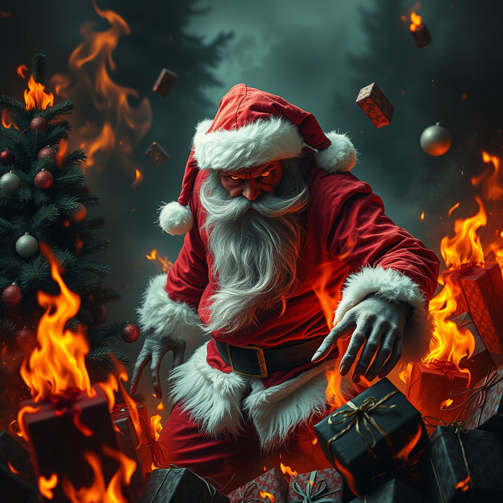 Malevolent Santa Claus Destroys Christmas in Fiery Chaos