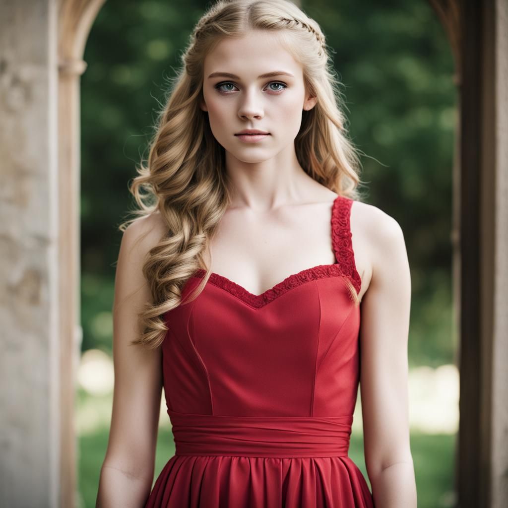 Teenage Girl in Red Dress Portrait