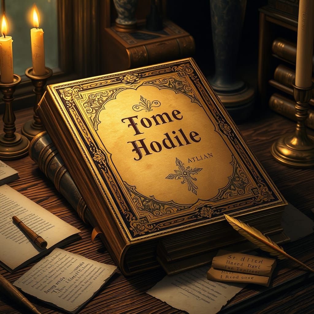 Ornate Leather-Bound Book in Warm, Golden Light