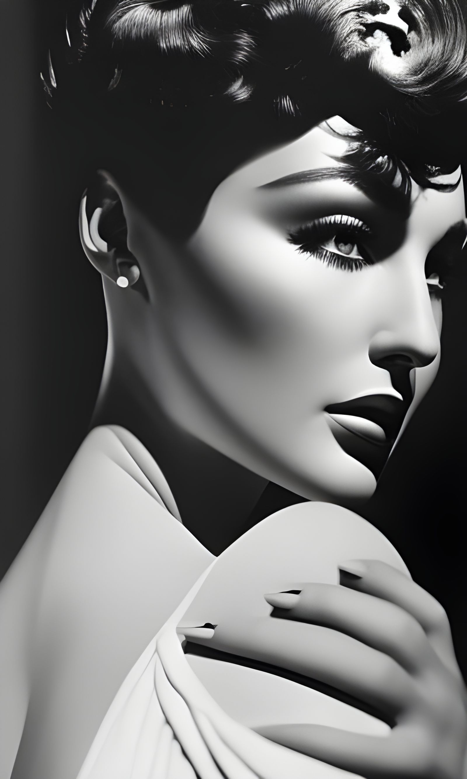 Regal Joan Collins Portrait in Mixed Media Style