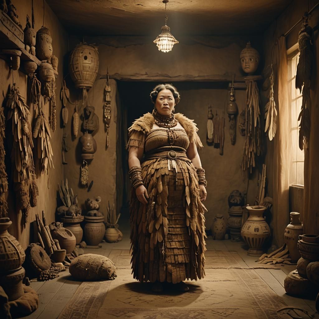 Venus of Willendorf Inspired Woman in Primitive Setting