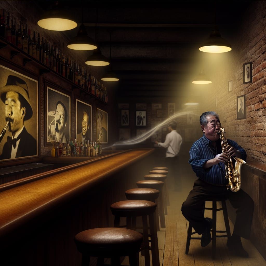 Jazz Bar Saxophonist in Spotlight