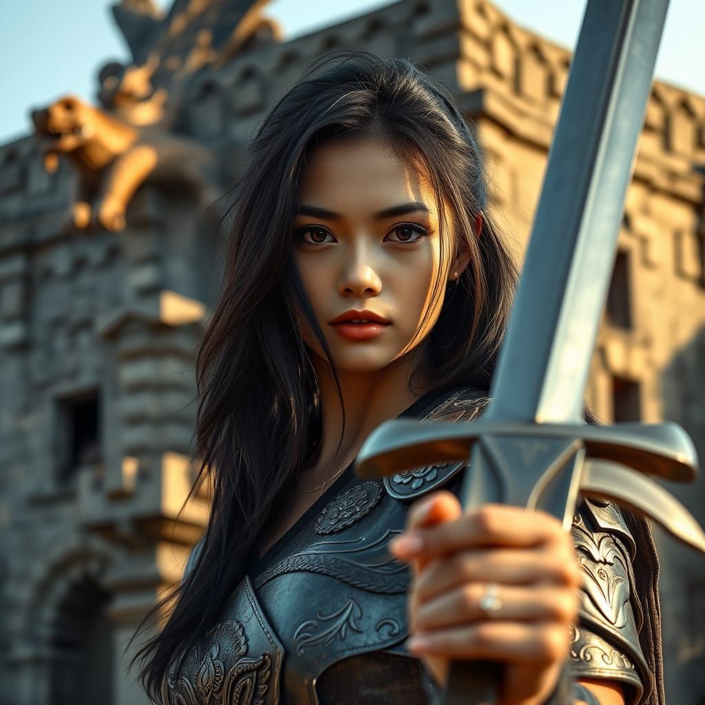 Filipino Warrior Queen with Dragon Statue