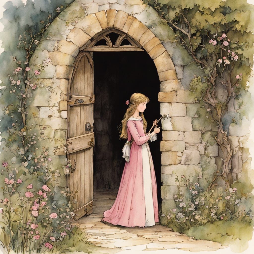 Medieval Maiden in Castle Corridor Illustration