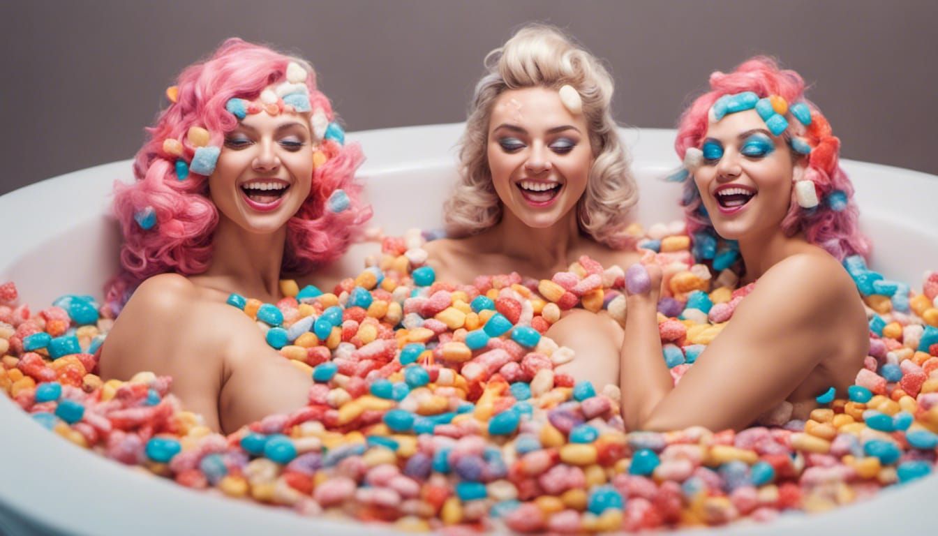 Candy Goddesses Laughing in Cereal Bath