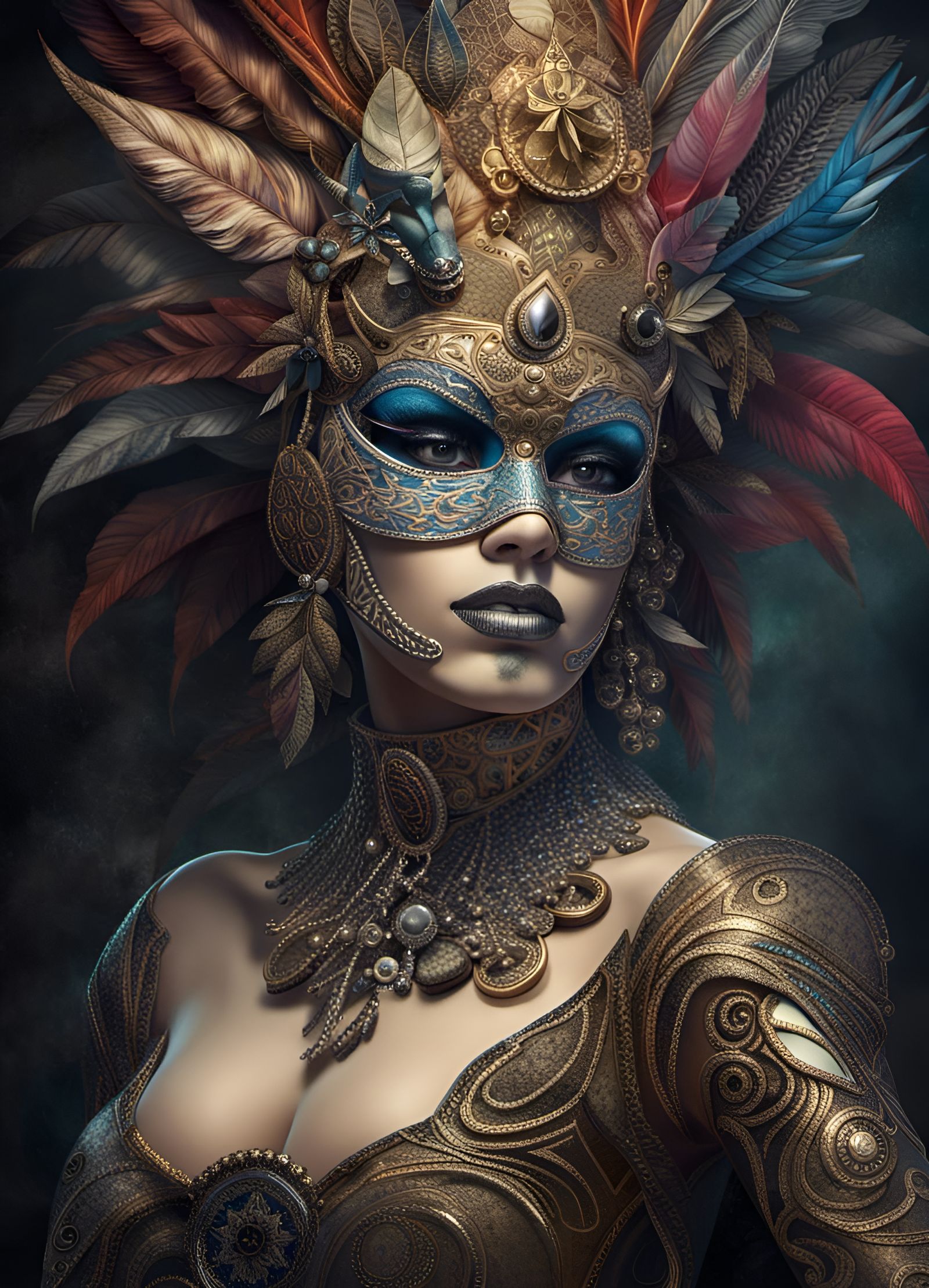 Elegant Masked Queen in Airbrush Art Style