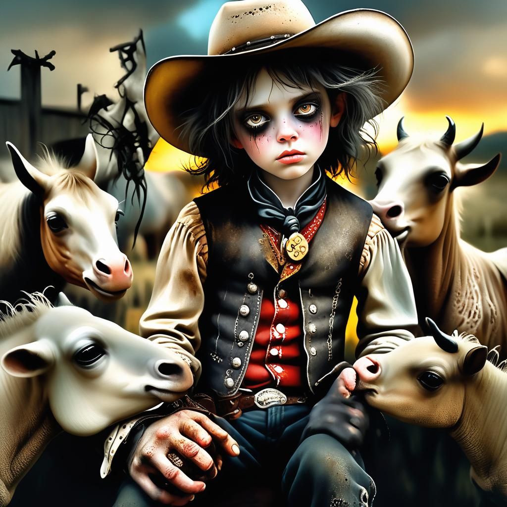 Cowboy and Cattle at Sunset: Gothic Photo