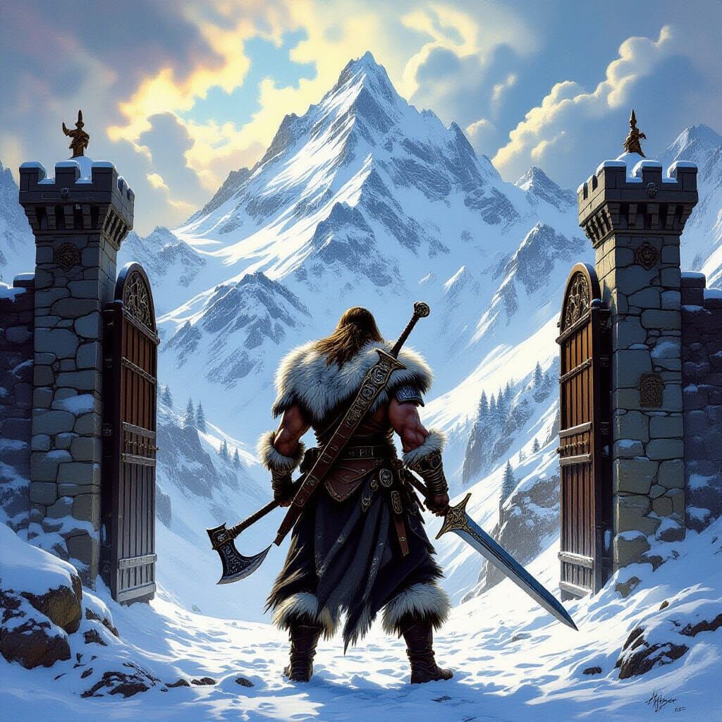 Mighty Warrior at Mountain Fortress Gate